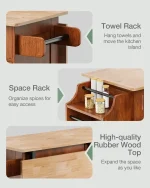 Kitchen Island with Drop Leaf and Storage, on Wheels Two Drawers, Large Storage Cabinet, Towel Rack Spice Cart Brown 4