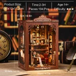 DIY Book Nook Kit Miniature Wooden Dollhouse with Light Bookshelf Insert Decoration Model for Bookshop Memories Christmas Gifts 6