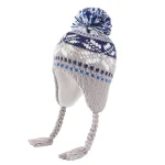 Multi Stripe Snowflake Knit Pom Handmade Winter Warm Beanie Kids Chullo Xmas Fleece Lined Ski Trapper Hat Toque with Ear Flaps 4