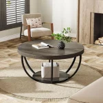 32" Circle Marble Coffee Tables, 2-Tier Golden Metal Legs Accent Center Table with Open Storage Modern Design Home Furniture 5