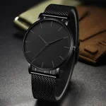 Fashion Mens Business Black Watches Luxury Stainless Steel Ultra Thin Mesh Belt Quartz Men Wrist Watch Casual Classic Male Watch 3