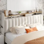Full/Queen/King Bed Frame with 2-Tier Storage Headboard & 2 Storage Drawers Upholstered Platform Bed Frame No Box Spring Needed 3