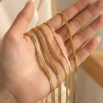 Minimalist Unisex Snake Choker Chain Necklace Stainless Steel Herringbone Gold Plated Boho Vintage Jewelry Gift For Women Men 5