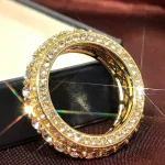 14 k Gold color Gold Full Diamond Round Ring for Women Men Wedding Engagement Party Accessories Gift  Jewelry Rings 2021 Trend 3