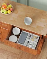 Kitchen Island with Drop Leaf and Storage, on Wheels Two Drawers, Large Storage Cabinet, Towel Rack Spice Cart Brown 5