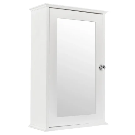 Single Door Mirror Indoor Bathroom Wall Mounted Cabinet Shelf White