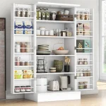 White Freestanding Kitchen Pantry Cabinet with Doors and Adjustable Shelves, Ideal for Living and Dining Rooms 4