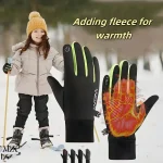 Winter Children's Gloves Padded Warm Wind Cold Riding Gloves Touch Screen Non-slip Waterproof Ski Gloves Outdoor Sports Gloves 3