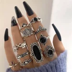 20Pcs Vintage Bohemia Black Rings Set For Women Men Mix Style Heart Love Flower Design Finger Jewelry Party Gifts 6