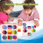 Wooden Geometric Shapes Montessori Puzzle Sorting Math Bricks Preschool Learning Educational Game Baby Toddler Toys for Children 3