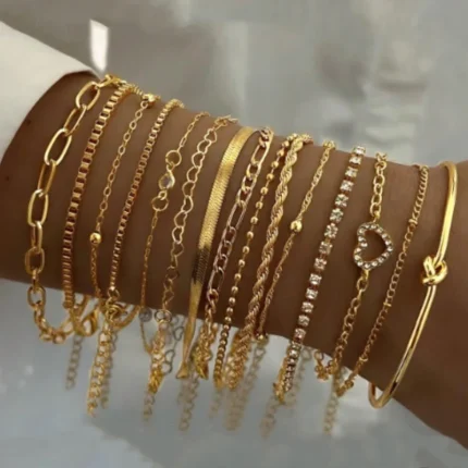 Fashion Elegant Heart Zircon Charm Bracelet Sets for Women Vintage Minimalist Multi-Element Twist Chain Metal Bracelets Jewelry