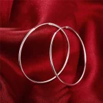 925 Sterling Silver Round Circle 35/50/60mm Hoop Earrings For Woman Wedding Engagement Party Fashion Charm Jewelry Gift 3