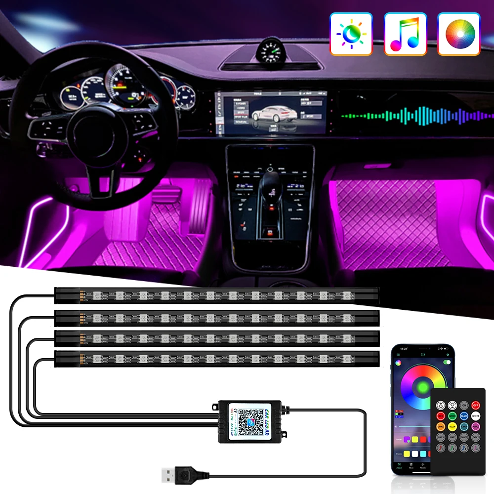 Neon 36 48 72 LED Car Interior Ambient Foot Light Wireless Remote Music APP Control Auto RGB Atmosphere Decorative Lamp Neon 36 48 72 LED Car Interior Ambient Foot Light Wireless Remote Music APP Control Auto RGB Atmosphere Decorative Lamp