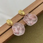 Simple and sweet designed earrings, layered woven flower cluster dangles, light luxury handmade art jewelry.