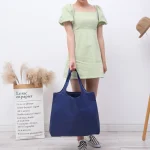 BIG Eco-Friendly Folding Shopping Bag Reusable Portable Shoulder Handbag for Travel Grocery simple solid color grocery bag 3