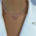 Fashion Vintage Sexy Zircon Heart Pendant Necklace For Women Female Boho Geometric Baroque Transparent Crystal Chain Jewelry 2