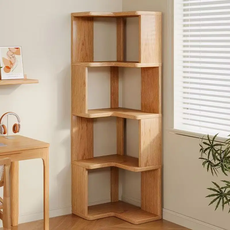 Solid wood corner bookshelf rack floor home living room corner multi-layer storage simple storage cabinet Solid wood corner bookshelf rack floor home living room corner multi-layer storage simple storage cabinet