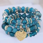 4pcs/set Boho Strand Bracelets For Women Crystal Beads Bracelets Heart Letter Elastic Bangles Wristband Yoga Jewelry Gifts 3