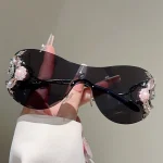 KAMMPT Rimless Y2k Sunglasses with Rhinestones Women Fashion Monoblock Outdoor Decor Shades Trendy Design Gradient Sun Glasses 4