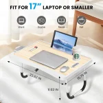 Extra-large multifunctional folding desk, portable multi-color wooden laptop bed desk with cup holder, suitable for work, readin 3