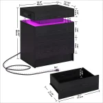 LIKIMIO Night Stand with Charging Station, Modern Nightstand with LED Light and Drawers, Bedside Tables/End Table for Bedroom 6