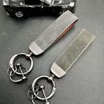 Laser Engrave Double Colors Crazy Horse Leather Keychain Custom Car Logo Key Chain Ring Personalize Name Number Vintage Keyring 5