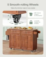 Kitchen Island with Drop Leaf and Storage, on Wheels Two Drawers, Large Storage Cabinet, Towel Rack Spice Cart Brown 6