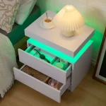 Cubehom LED Nightstands with 2 Drawers, End Table with RGB LED Lights for Bedroom Living Room, White Bedside Table 4