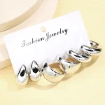 6pcs Chunky Gold Plated Waterdrop Hoop Earring Set For Women European and American Minimalist Smooth Circle Drop Earring Jewelry 4