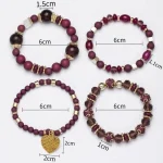 4Pcs Bohemia Acrylic Beaded Bracelet Set For Women Solid Heart Charm Elastic Chain Bangle Men Retro Daily Wear Jewelry Gift 3