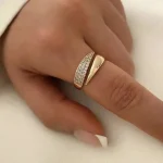 18 K Gold Plated Sun Rings for Women Natural Stone Inlaid in Hollow Metal Texture Ring Trendy Jewelry 3