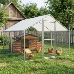 Chicken Coop with 2 Nesting Boxes, Large Outdoor Wooden Chicken Hen House Cages for 2 Chickens, Easy Clean Poultry Hutch for Bac 5