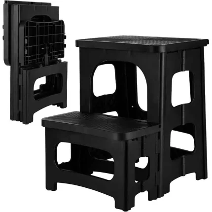 2-Step Folding Stool Plastic Steps Ladder Portable Bedside Step Stool Non-Slip Collapsible Stepstools For Kitchen Home Bathroom