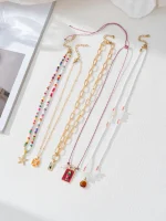 5PCS Charm Bohemian Sea Star Pendant Irregular Gravel Beads Clavicle Chain Women's Necklace Holiday Jewelery Accessories 5