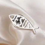 Teamer Jesus Fish Pin Brooch Stainless Steel For Women Man Christian Symbols Vintage Trendy Amulet Jewelry Vintage Accessory 4