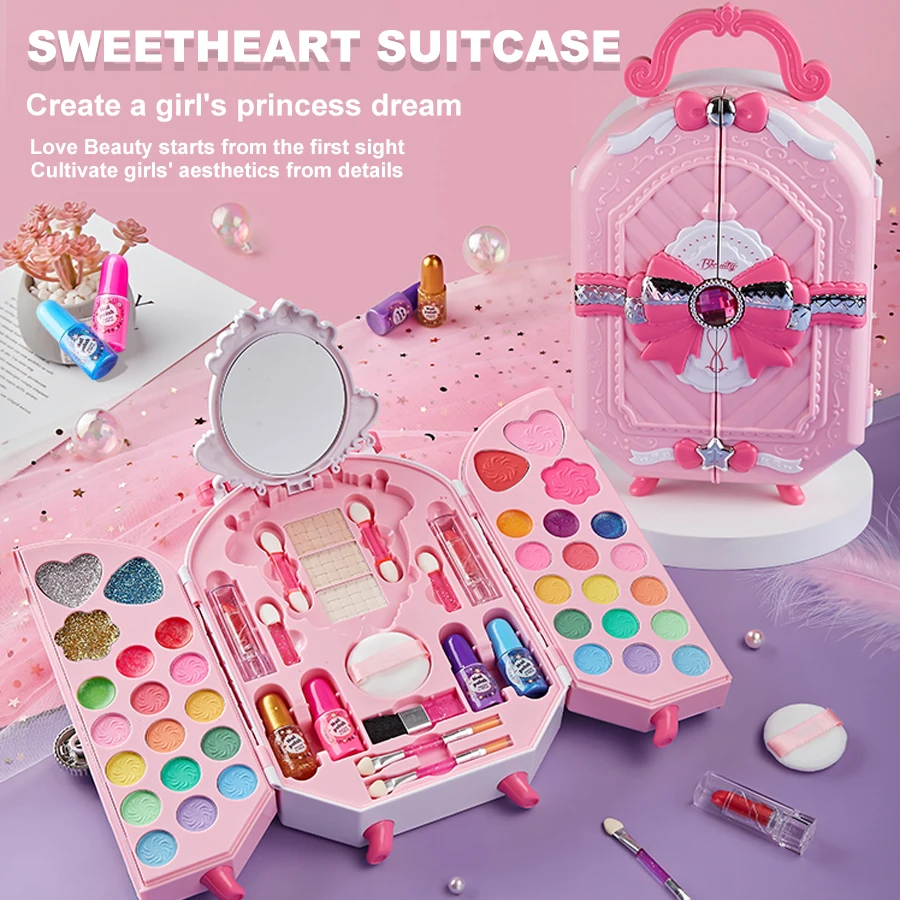 Wardrobe children's makeup bag girl, princess truly washable, pretending to play with makeup set toys, non-toxic and safe Wardrobe children's makeup bag girl, princess truly washable, pretending to play with makeup set toys, non-toxic and safe