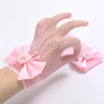 Short Children's Wedding Gloves Bow Knot Thin Lace Mesh Gloves Etiquette Dress Gloves Holiday Princess Birthday Party Gloves 2