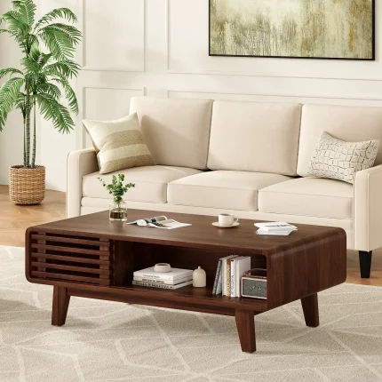 Coffee Table, Living Room Tables, Modern Table with Storage, Mid Century Farmhouse Wood Coffee Table for Living Room