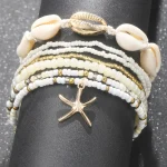 7pc/set Bohemian Rice Beads Starfish Pendant Anklet Set Fashion Summer Beach Sea Shell Multilayer Ankle Bracelet On Foot Jewelry 4