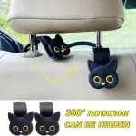 2pcs Adorable 3D Cartoon Cat Car Seat Headrest Hooks - Universal Vehicle Storage Organizer for Handbags, Purses, Coats - Cute Ca 3