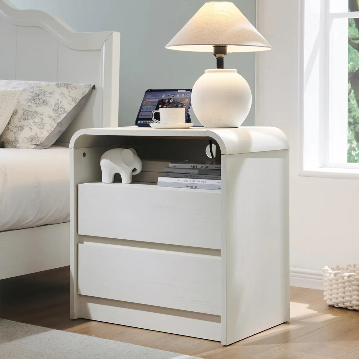 25" Tall Modern Nightstand with Charging Station, 23.6'' Wide Wood Bedside Table w/2 Storage Drawers,for Bedroom, Living Room 25" Tall Modern Nightstand with Charging Station, 23.6'' Wide Wood Bedside Table w/2 Storage Drawers,for Bedroom, Living Room