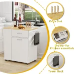 Rolling Kitchen Island with Trash Can Storage, Portable Kitchen Island on Wheels with Towel Rack & Spice Rack, Tilt Out Trash Ca 4