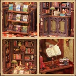 CUTEBEE DIY Book Nook Kit Miniature Wooden Dollhouse with Lights Bookshelf Insert 3D Puzzle Decor Model for Gifts Owl Bookstore 6