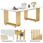 Tribesigns Modern Office Desk, 70.9" Wooden Computer Desk,Executive Desk with Gold Metal Legs, Large Workstation Home Office 4