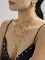 Sweet Collar Cascade Fringe Necklaces 18k Gold Plated Waterproof Non Tarnish Stainless Steel Long Tassels Necklace For Women 6