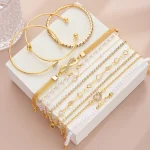 11 Pcs Boho Pearl Crystal Heart Infinity Sign Bracelets for Women Vintage Elegant Gold Color Bracelets Sets New Vacation Jewelry 4