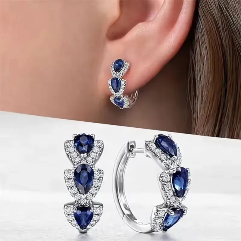Crystal-Like Synthetic Gemstone Embellished Hoop Earrings - Elegant Minimalist Design for Banquet & Party, Women's Jewelry Gift Crystal-Like Synthetic Gemstone Embellished Hoop Earrings - Elegant Minimalist Design for Banquet & Party, Women's Jewelry Gift