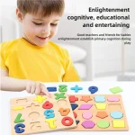 Kids Alphabetic Arithmetic Number Geometric Shapes Wooden Puzzle Montessori Preschool Learning Educational Game Toy for Children 3
