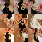 Minimalism Personality Metal Drop Earrings for Women Leaf Round Water Droplet Butterfly Twist Metal Earrings Geometry Jewelry 5