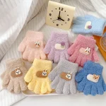 Winter Knitted Gloves Cartoon Warm Mittens Toddlers Outdoor Cartoon Pattern Cute Gloves for Child Kids Baby Girls Boys 1-3Y